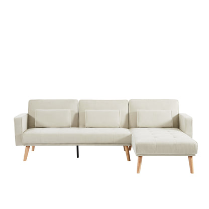 White 94.5 Linen L-Shaped Convertible Sofa with Right Chaise, Foam Cushions, and Storage Organizer