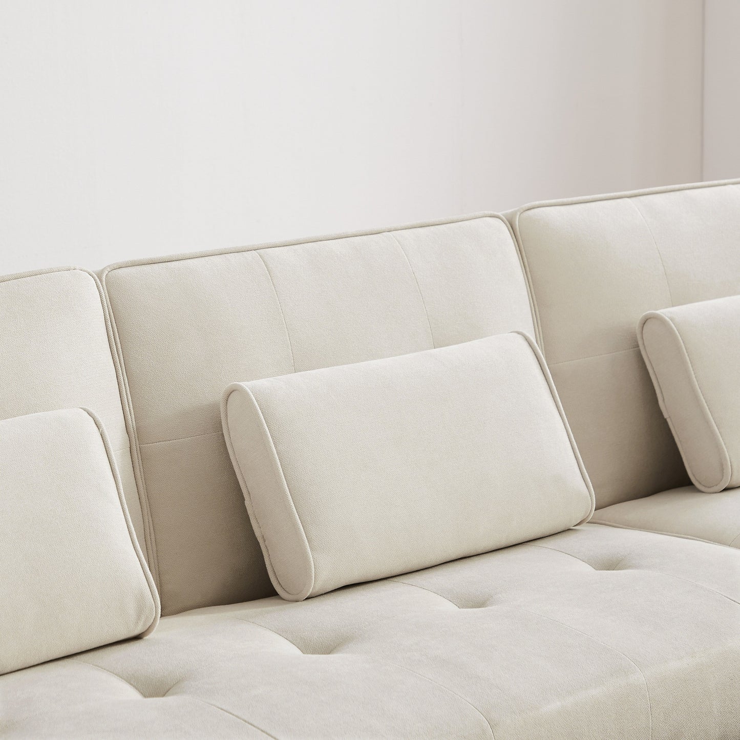 White 94.5 Linen L-Shaped Convertible Sofa with Right Chaise, Foam Cushions, and Storage Organizer
