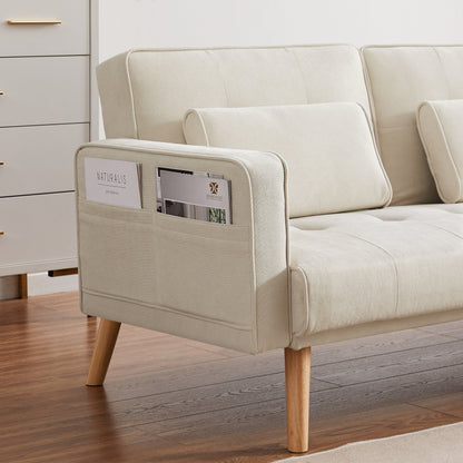 White 94.5 Linen L-Shaped Convertible Sofa with Right Chaise, Foam Cushions, and Storage Organizer