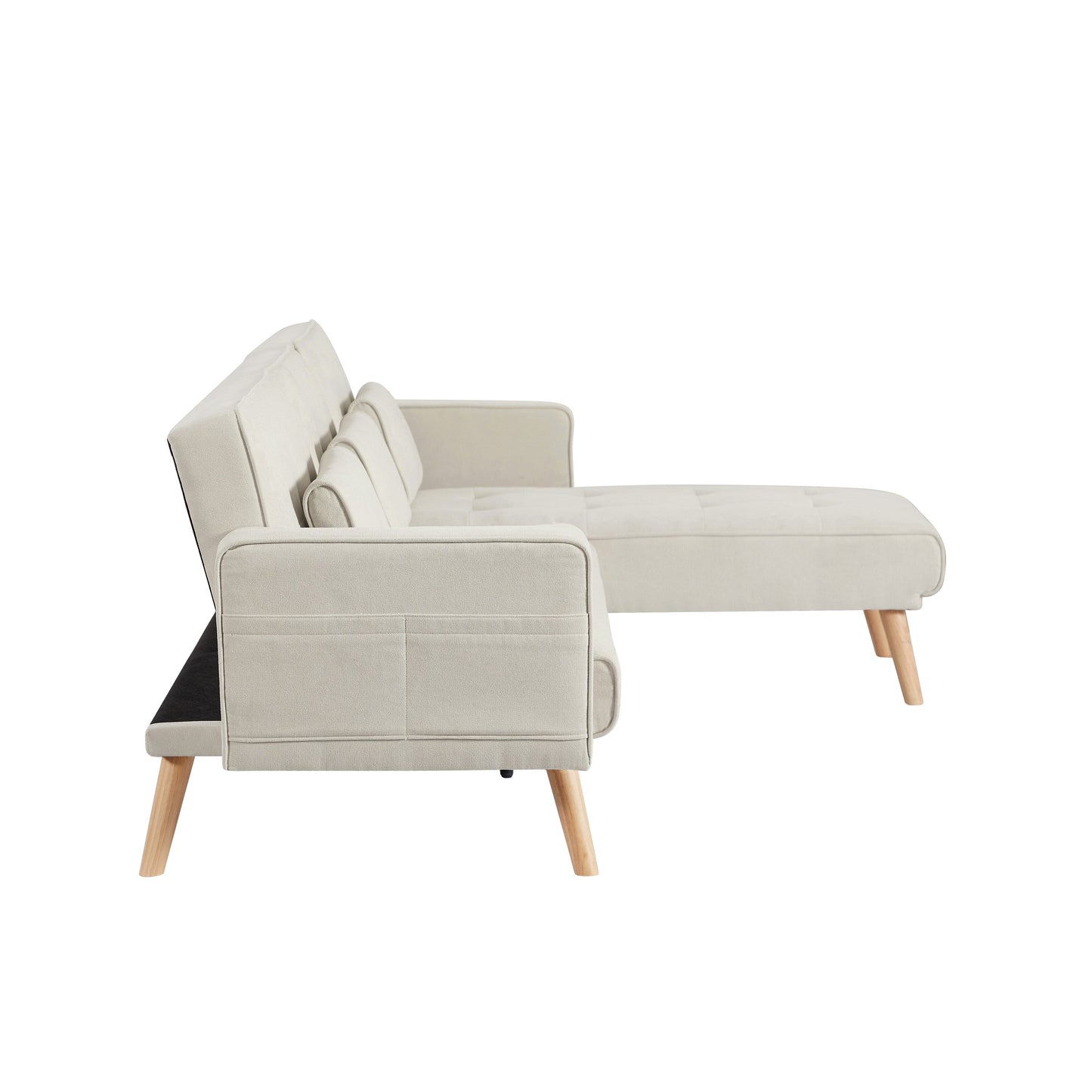 White 94.5 Linen L-Shaped Convertible Sofa with Right Chaise, Foam Cushions, and Storage Organizer