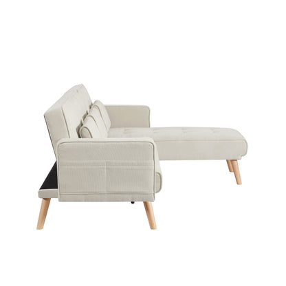 White 94.5 Linen L-Shaped Convertible Sofa with Right Chaise, Foam Cushions, and Storage Organizer