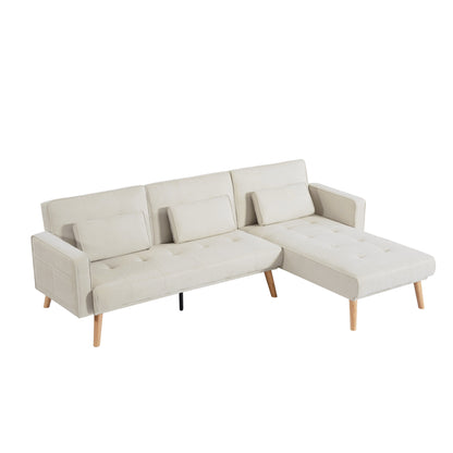 White 94.5 Linen L-Shaped Convertible Sofa with Right Chaise, Foam Cushions, and Storage Organizer