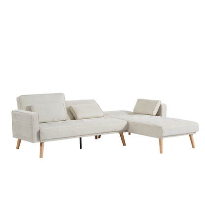 White 94.5 Linen L-Shaped Convertible Sofa with Right Chaise, Foam Cushions, and Storage Organizer