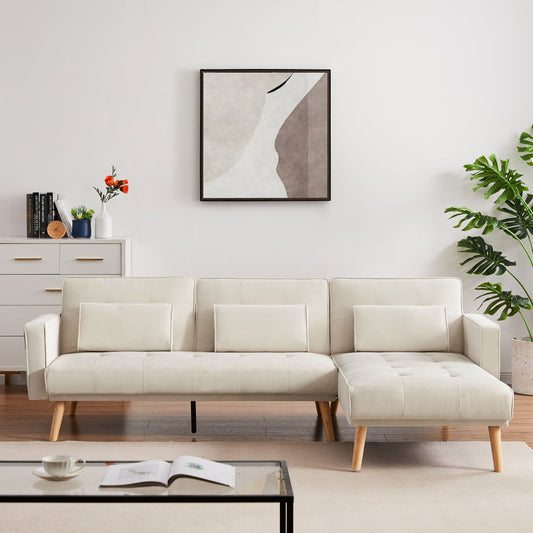Weißes 94,5'' L-förmiges Schlafsofa aus Leinen mit Stauraum