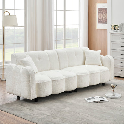 White 96.06 Teddy Plush 3-seater Special Cloud Design Sofa with Thick Foam Seat and Pillows for Living Room