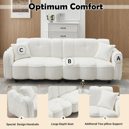 White 96.06 Teddy Plush 3-seater Special Cloud Design Sofa with Thick Foam Seat and Pillows for Living Room