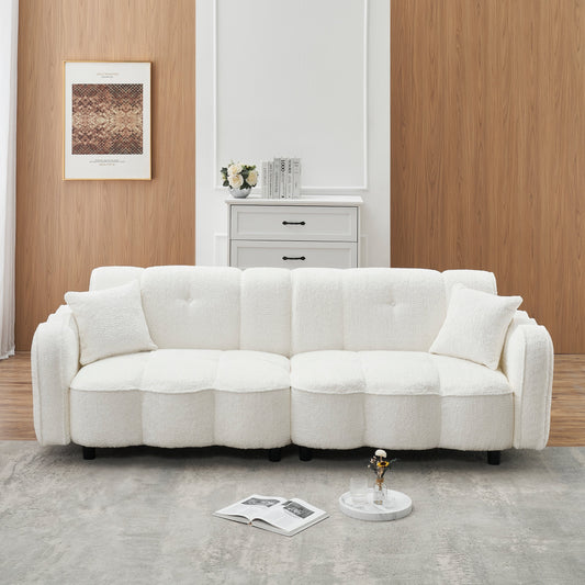 White 96.06 Teddy Plush 3-seater Special Cloud Design Sofa with Thick Foam Seat and Pillows for Living Room