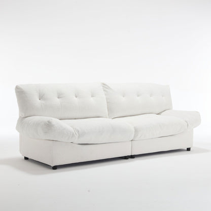 Weißes 96.46-Stoff-2-Sitzer-Sofa mit Knopfheftung, bequemer und stabiler Rahmen für Wohnungen und Wohnzimmer