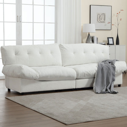 Weißes 96.46-Stoff-2-Sitzer-Sofa mit Knopfheftung, bequemer und stabiler Rahmen für Wohnungen und Wohnzimmer