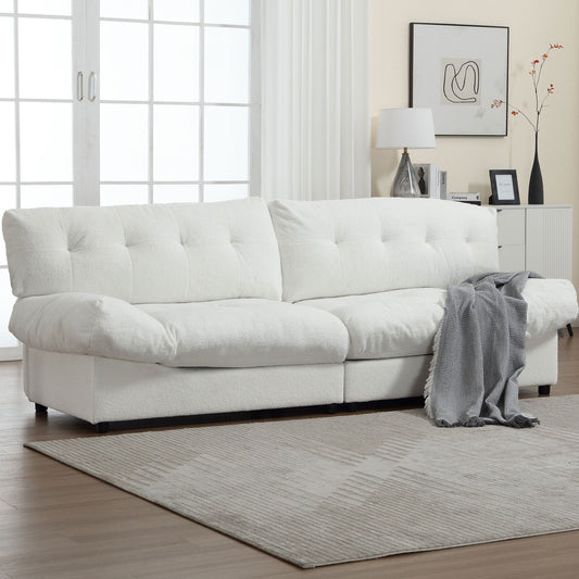 Weißes 96.46-Stoff-2-Sitzer-Sofa mit Knopfheftung, bequemer und stabiler Rahmen für Wohnungen und Wohnzimmer