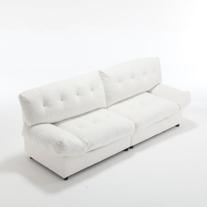 Weißes 96.46-Stoff-2-Sitzer-Sofa mit Knopfheftung, bequemer und stabiler Rahmen für Wohnungen und Wohnzimmer