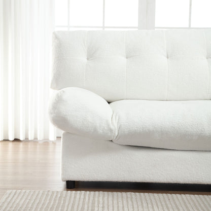 Weißes 96.46-Stoff-2-Sitzer-Sofa mit Knopfheftung, bequemer und stabiler Rahmen für Wohnungen und Wohnzimmer