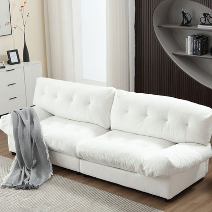 Weißes 244 cm großes 2-Sitzer-Sofa aus Stoff mit Knopfheftung, bequemer und stabiler Rahmen für Wohnzimmer und Wohnung