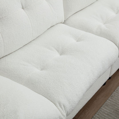 Weißes 244 cm großes 2-Sitzer-Sofa aus Stoff mit Knopfheftung, bequemer und stabiler Rahmen für Wohnzimmer und Wohnung