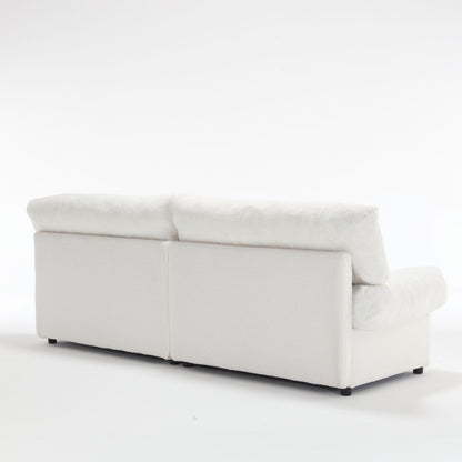 Weißes 244 cm großes 2-Sitzer-Sofa aus Stoff mit Knopfheftung, bequemer und stabiler Rahmen für Wohnzimmer und Wohnung