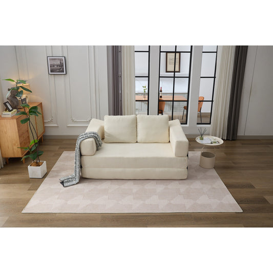 White Chenille Loveseat Fold-Out Floor Sofa Bed