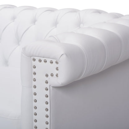 White Chesterfield 3-seater Sofa with Button Tufting and Nailheads