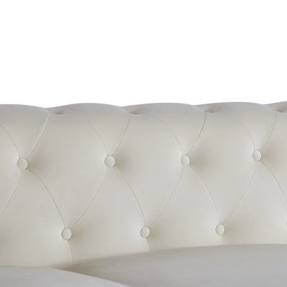 White Chesterfield 74.5 Button Tufted Upholstered 3-seater Sofa with Nailheads and Pillows for Living Room