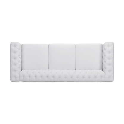 White Chesterfield 83 Button Tufted Upholstered 3-seater Sofa with Nailheads and Wood Legs for Living Room