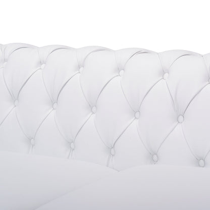 White Chesterfield 83 Button Tufted Upholstered 3-seater Sofa with Nailheads and Wood Legs for Living Room