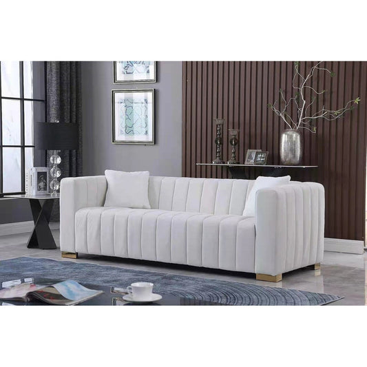 White Chesterfield 87.01 Velvet Channel Tufted 3-seater Sofa with Pillows for Living Room