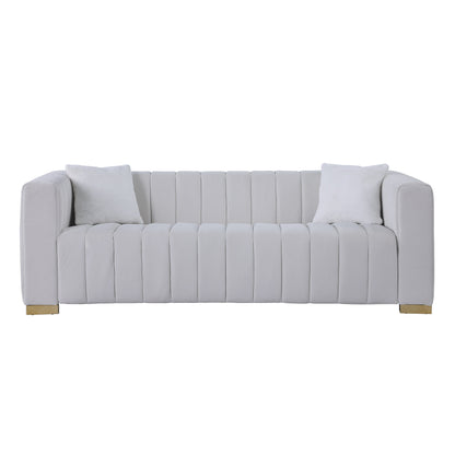 White Chesterfield 87.01 Velvet Channel Tufted 3-seater Sofa with Pillows for Living Room