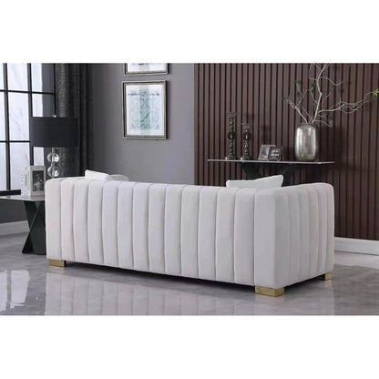 White Chesterfield 87.01 Velvet Channel Tufted 3-seater Sofa with Pillows for Living Room