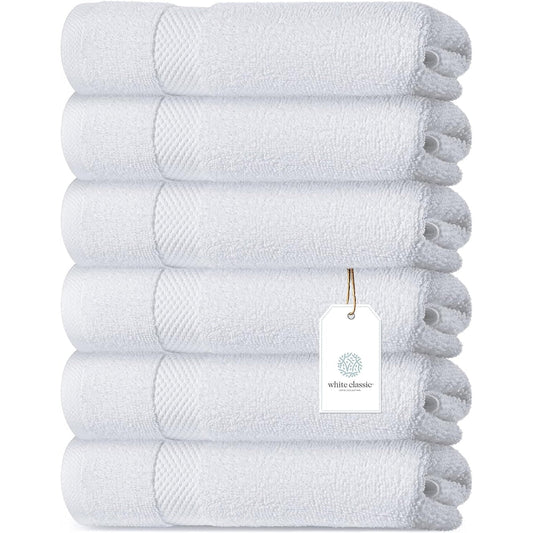 Weißes klassisches Luxus-Baumwollhandtuch 16x30 - 6er-Set