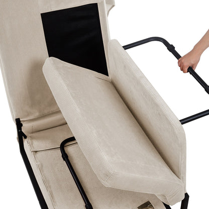 White Corduroy Single Convertible Sofa Bed with Reclining Backrest