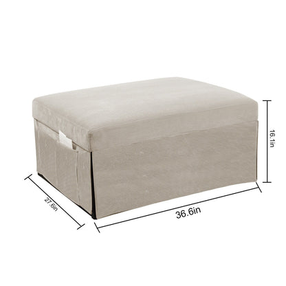 White Corduroy Single Convertible Sofa Bed with Reclining Backrest