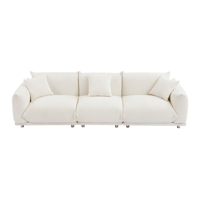 White Modern 111 Oversized 3-seater Sofa with Metal Legs and Solid Wood Frame for Living Room