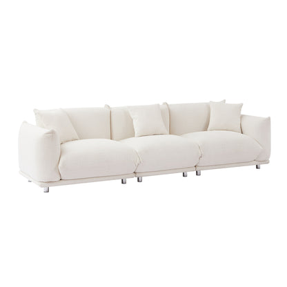 White Modern 111 Oversized 3-seater Sofa with Metal Legs and Solid Wood Frame for Living Room