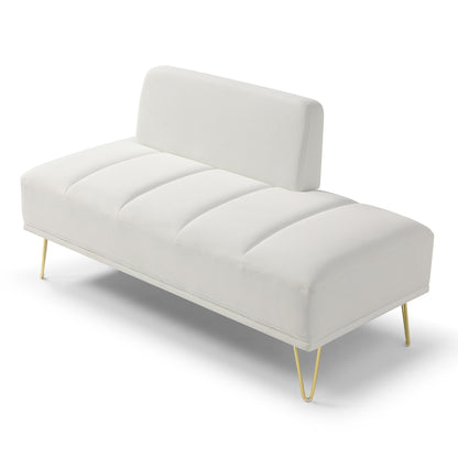 White Modern 56.3 Upholstered Loveseat End of Bed Bench with Gold Metal Legs for Bedroom