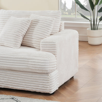 White Modern 79.3 Corduroy 3-seater Sofa with 4 Matching Toss Pillows and Individual Spring Cushion for Living Room