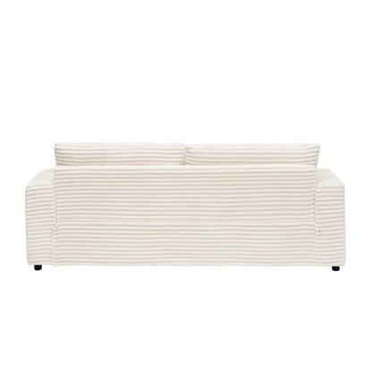 White Modern 79.3 Corduroy 3-seater Sofa with 4 Matching Toss Pillows and Individual Spring Cushion for Living Room