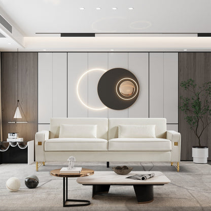 Weißes, modernes 85.44 Samt-gepolstertes Loveseat-Sofa mit goldenen Beinen und Kissen für das Wohnzimmer