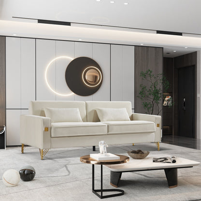 Weißes, modernes 85.44 Samt-gepolstertes Loveseat-Sofa mit goldenen Beinen und Kissen für das Wohnzimmer