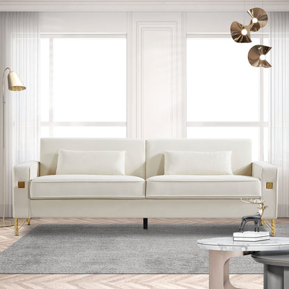 Weißes, modernes 85.44 Samt-gepolstertes Loveseat-Sofa mit goldenen Beinen und Kissen für das Wohnzimmer