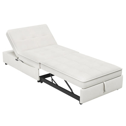 Weißes multifunktionales 72,5 4-in-1-Ottoman-Schlafsofa aus Leinen mit Aufbewahrungstasche und USB-Anschluss für das Wohnzimmer