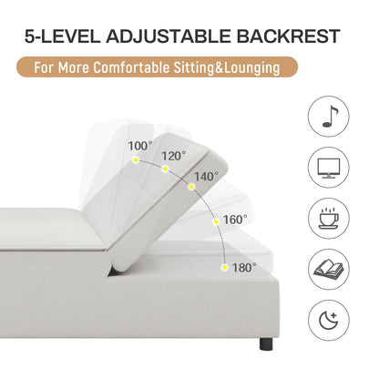 Weißes multifunktionales 72,5 4-in-1-Ottoman-Schlafsofa aus Leinen mit Aufbewahrungstasche und USB-Anschluss für das Wohnzimmer