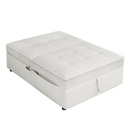 Weißes multifunktionales 72,5 4-in-1-Ottoman-Schlafsofa aus Leinen mit Aufbewahrungstasche und USB-Anschluss für das Wohnzimmer