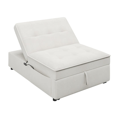 Weißes multifunktionales 72,5 4-in-1-Ottoman-Schlafsofa aus Leinen mit Aufbewahrungstasche und USB-Anschluss für das Wohnzimmer