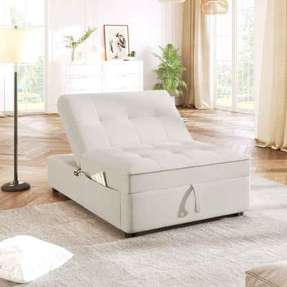 Weißes multifunktionales 72,5 4-in-1-Ottoman-Schlafsofa aus Leinen mit Aufbewahrungstasche und USB-Anschluss für das Wohnzimmer