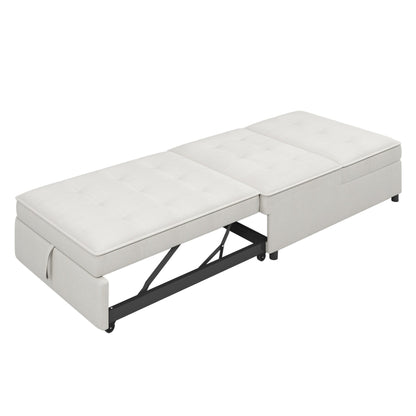 Weißes multifunktionales 72,5 4-in-1-Ottoman-Schlafsofa aus Leinen mit Aufbewahrungstasche und USB-Anschluss für das Wohnzimmer