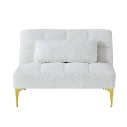 White Teddy Chenille Single Modular Sofa Bed with Solid Wood Frame for Living Room