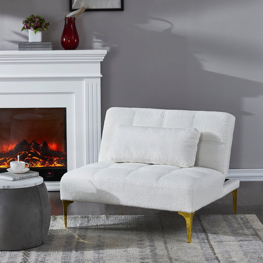 White Teddy Chenille Single Modular Sofa Bed with Wood Frame