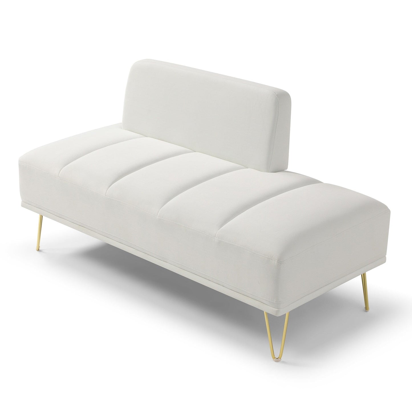 White Upholstered Loveseat Bench with Gold Legs