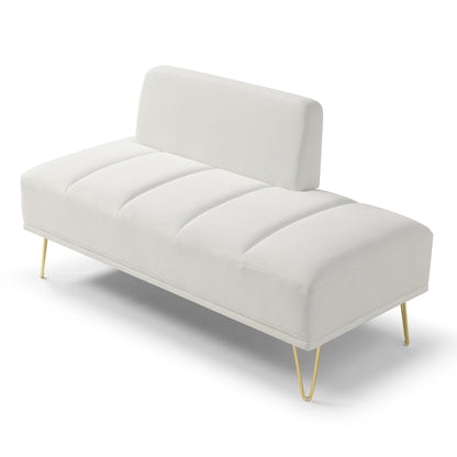 White Upholstered Loveseat Bench with Gold Legs
