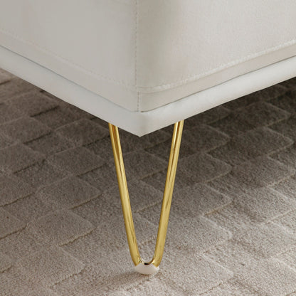 White Upholstered Loveseat Bench with Gold Legs