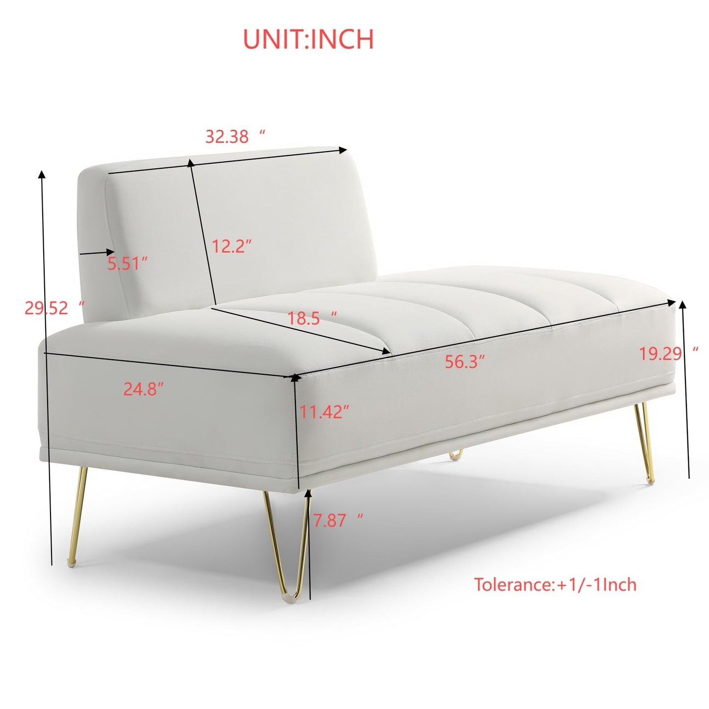 White Upholstered Loveseat Bench with Gold Legs